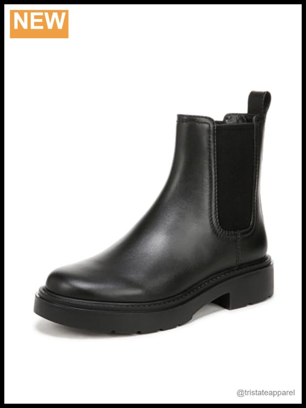 Leather Chelsea Ankle Booties Block Heel Round Toe Slip-On Women's Boots